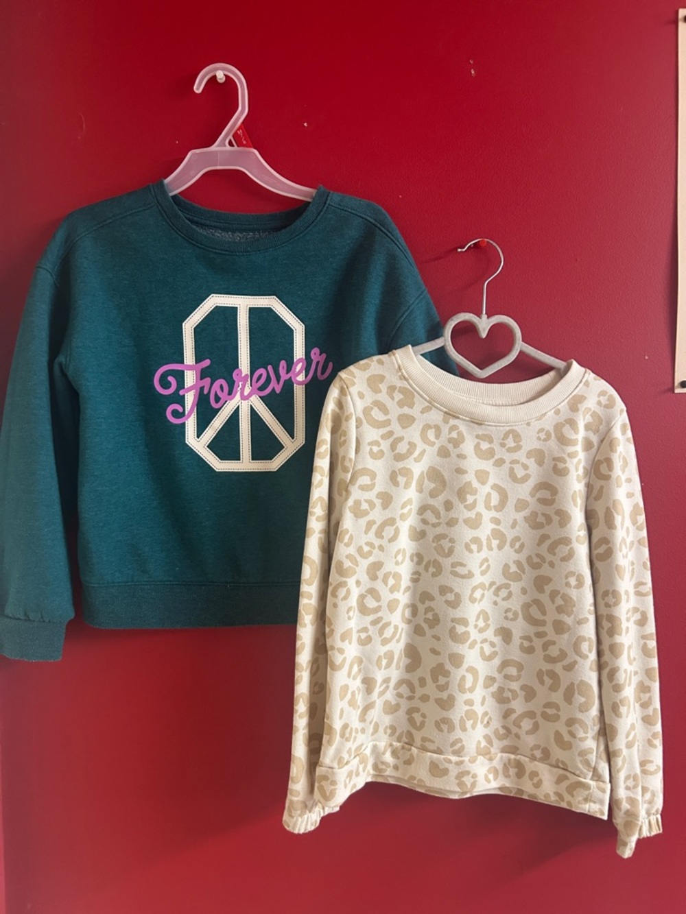 Cat & Jack Teal 'Forever' Peace Sweatshirt with Cream Leopard Pullover size 7-8
